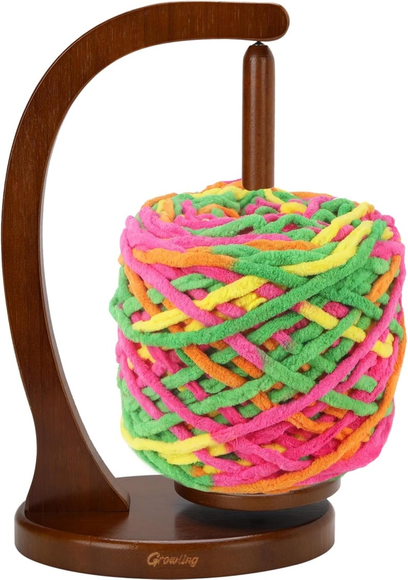 GROWLING Wooden Yarn Holder for Crocheting, Upgrade Larger Size & Magnetic, Rotating Pendulum Yarn Ball Dispenser Stand, Yarn Spinner as Surprise Gift for Knitting Lovers (Walnut) - Image 1